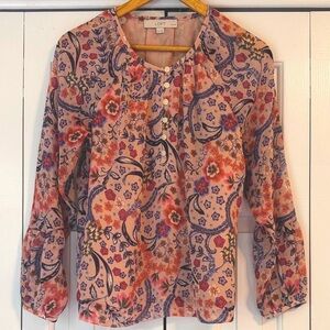 LOFT Floral Print Blouse - Pink and Blue